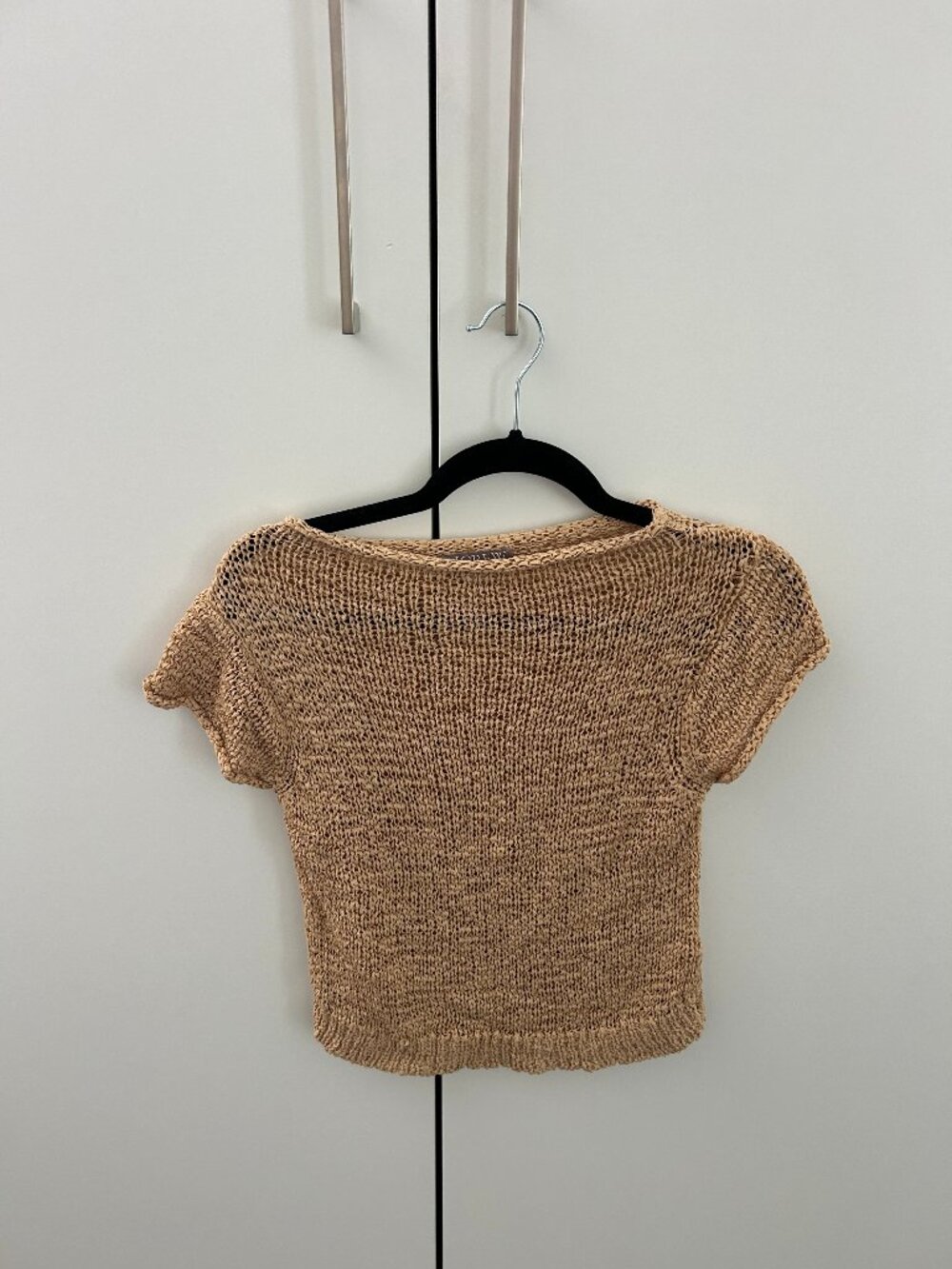 J.Crew Tan Knit Boat Neck Cap Sleeve Crop Top Size M